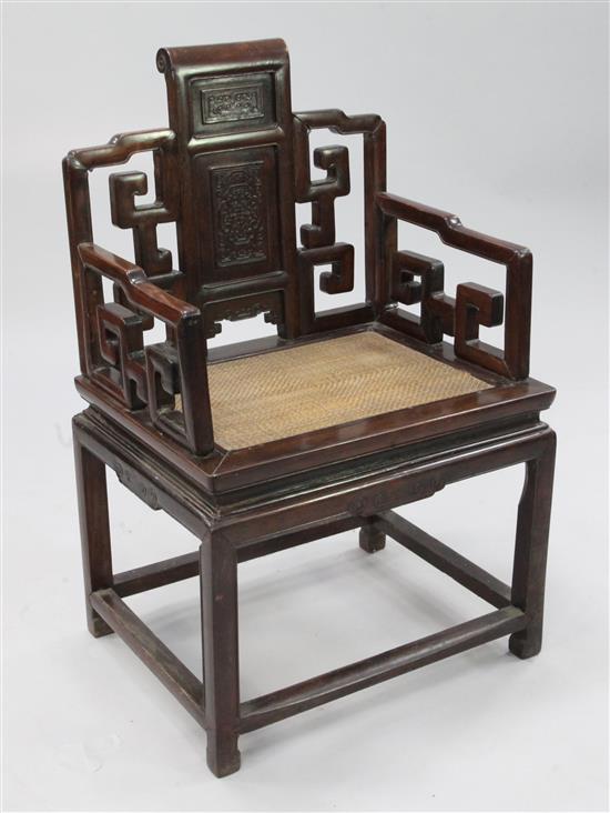 A 19th century Chinese rosewood armchair,